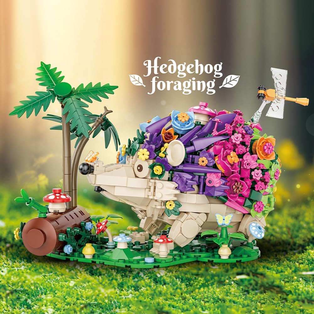 RiceBlock Hedgehog Building Sets, Flowers Animal Building Toys Collectible Gift ，Birthday Gifts Toys for Adults and Kids Age 6+(998 Pieces).