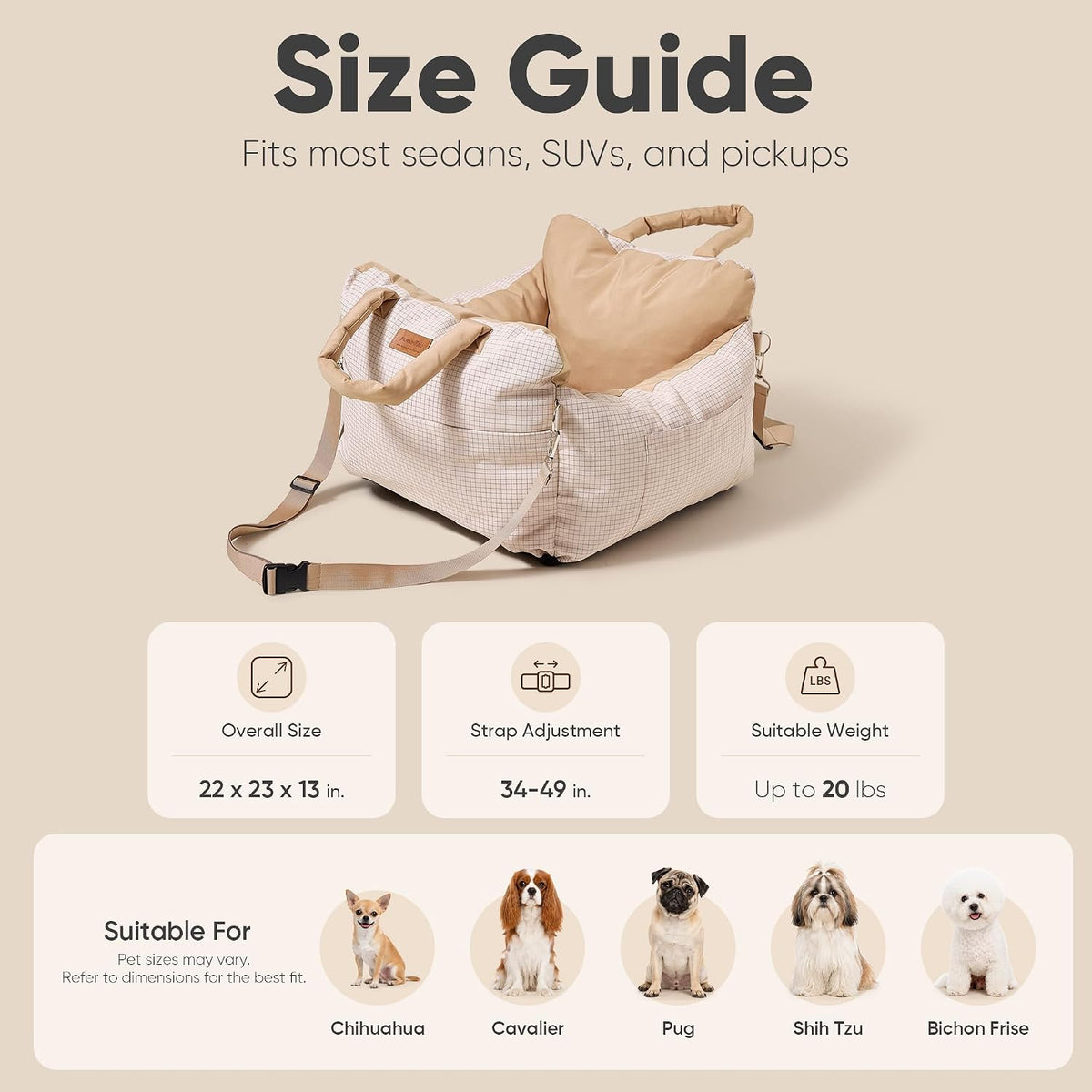 FUKUMARU Dog Car Seat for Small Dogs, 3-in-1 Waterproof Dog Bed for Car