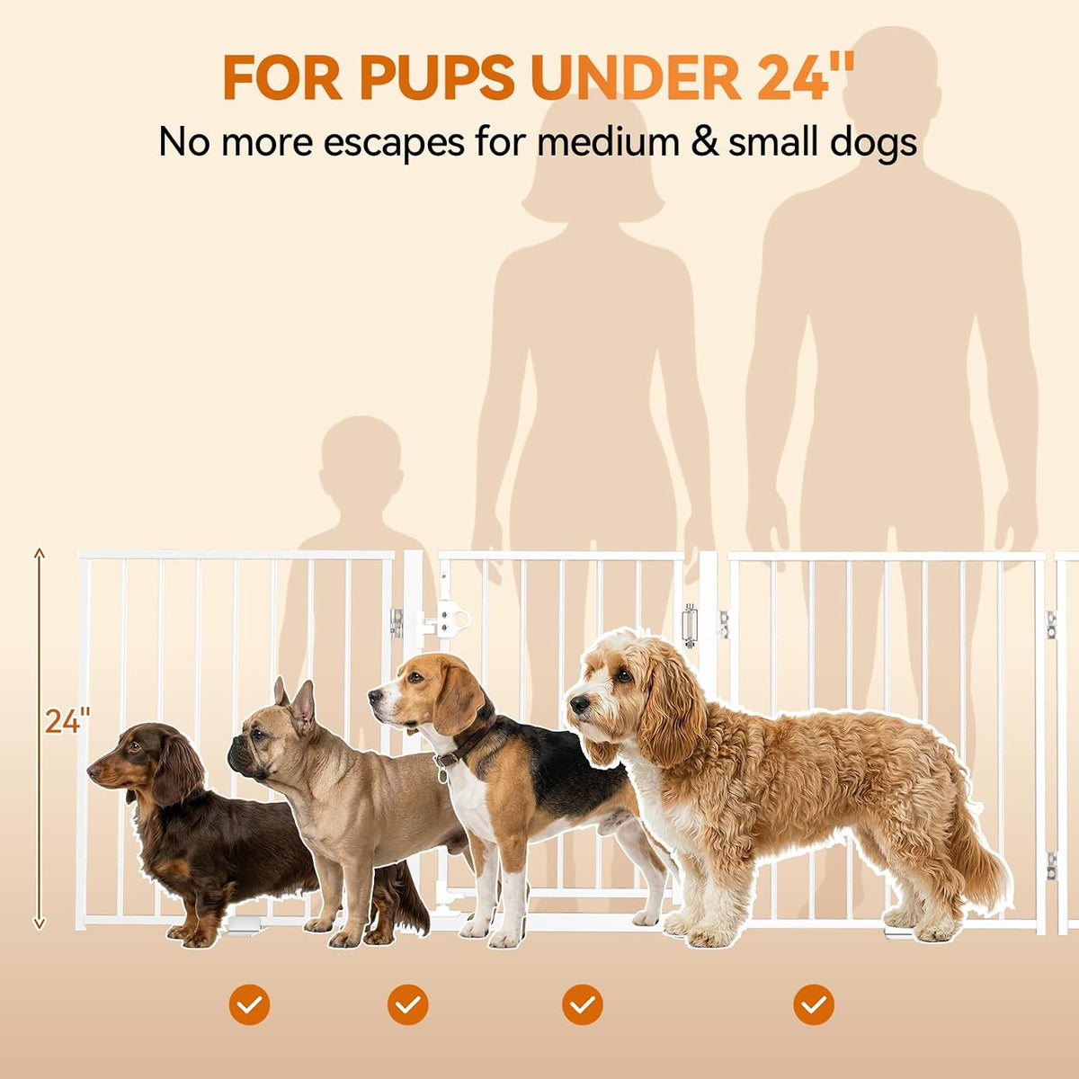 BFNN 60" W Free Standing Dog Gate Indoor for Doorways, Extra Wide Metal Foldable Pet Gate with Walk-Thru Door, 24" Tall Puppy Fence for Stairs, Outdoor, No Drill Barrier for Small & Medium Dogs