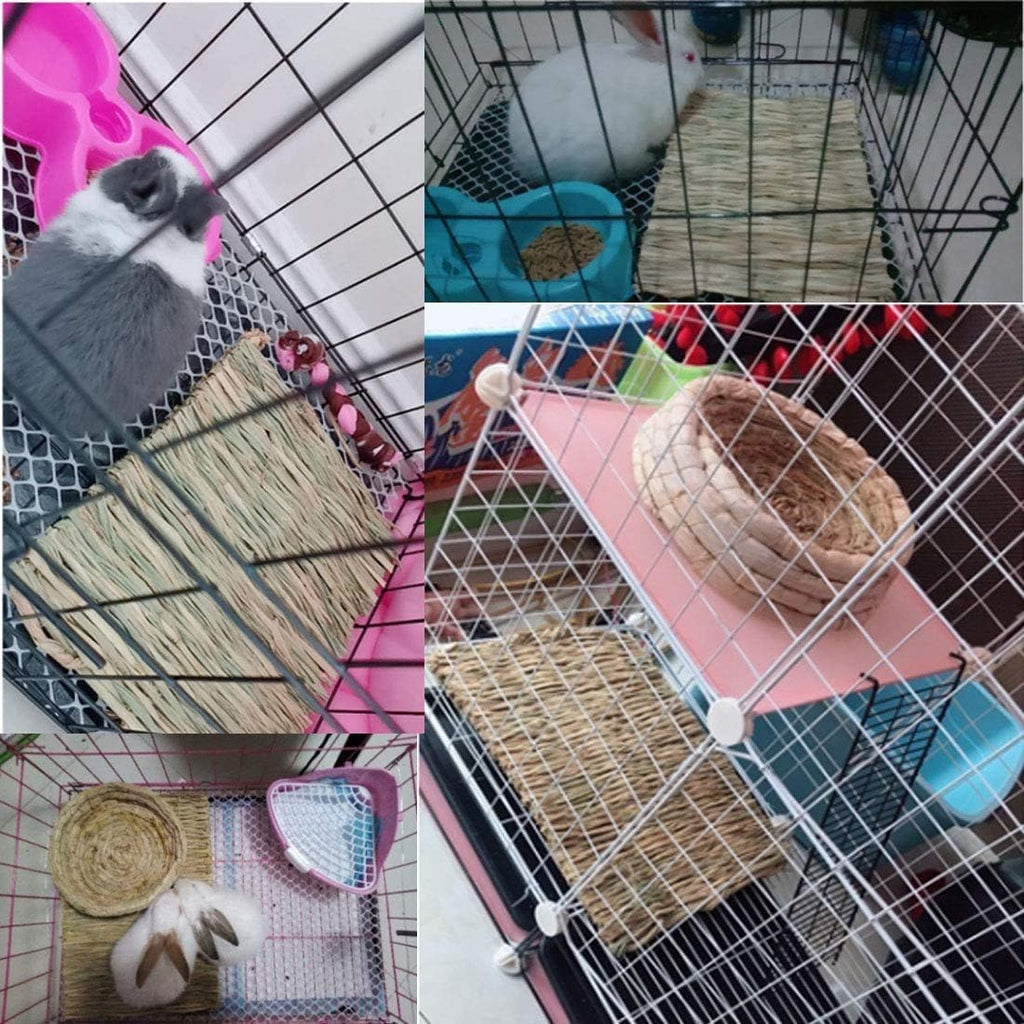 Hamiledyi 15 Pack Rabbit Grass Mat Natural Woven Bed Mat for Bunny Bedding