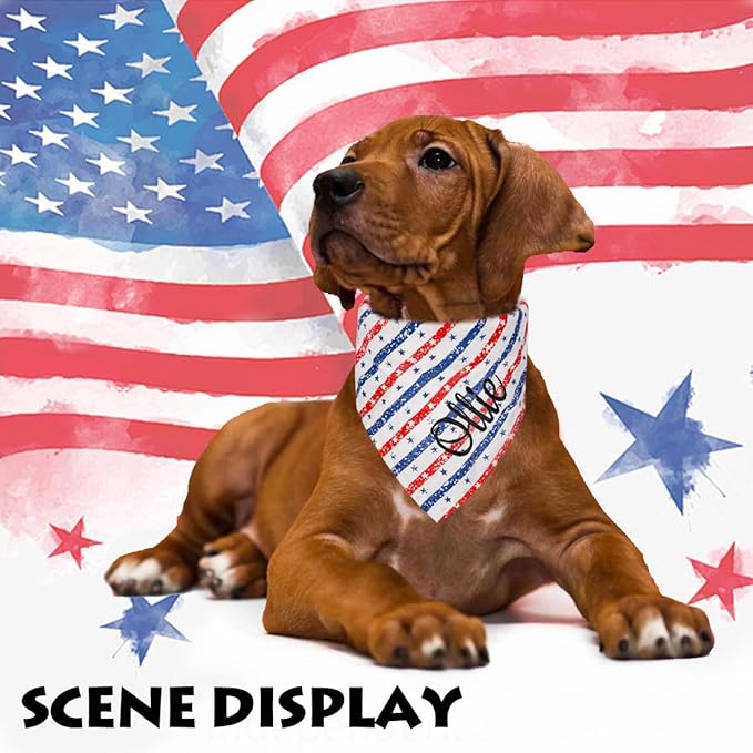 Personalized 4th of July Dog Bandana Embroidered Name Custom Neckwear Dog Scarf - Image 4