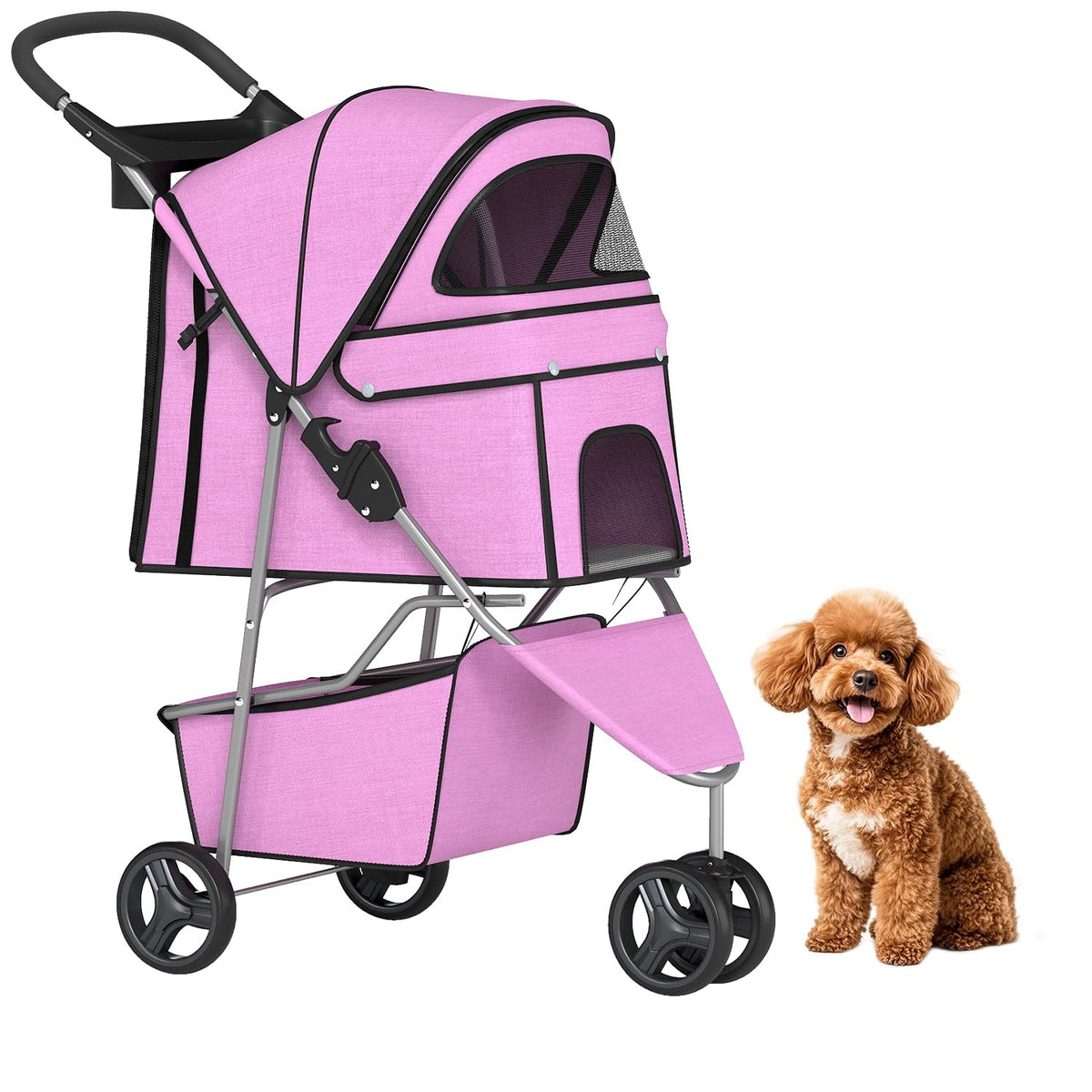 BestPet | 3-Wheel Pet Stroller | Red | Foldable Dog and Cat Stroller