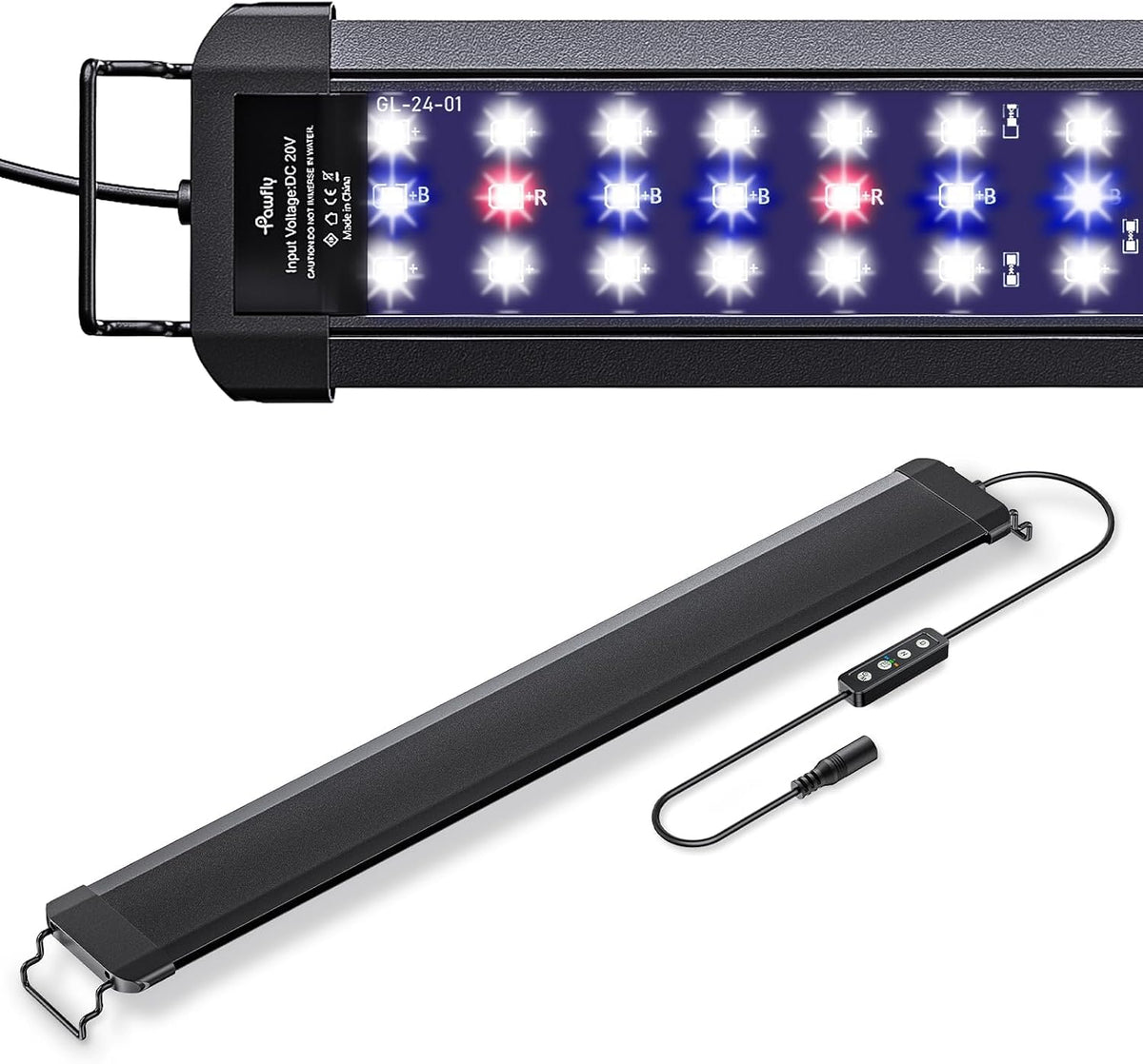 Pawfly 18 W Aquarium LED Light for 24 to 30 Inch Extendable Fish Tank Light with Full Spectrum Brilliant White Blue Red Lights with Daytime & Night Modes Timer Auto On/Off Adjustable Brightness