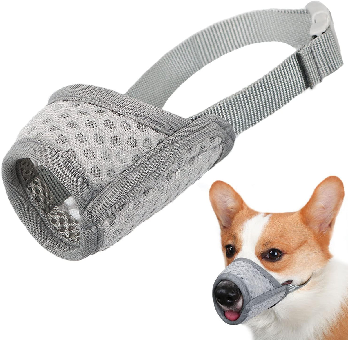 Soft Dog Muzzle(Grey, XS) and Soft Dog Muzzle(Grey, S) Bundle for Small Dogs to Prevent Dogs from Biting Chewing Grooming