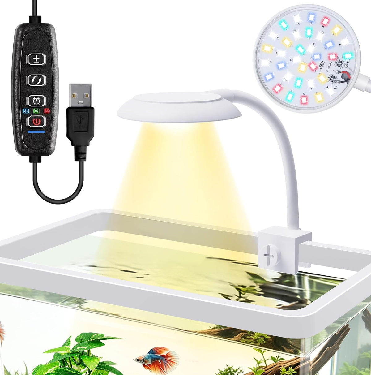 Aquarium Light, Fish Tank LED Light with Dimmer & Timer. 6W-Black