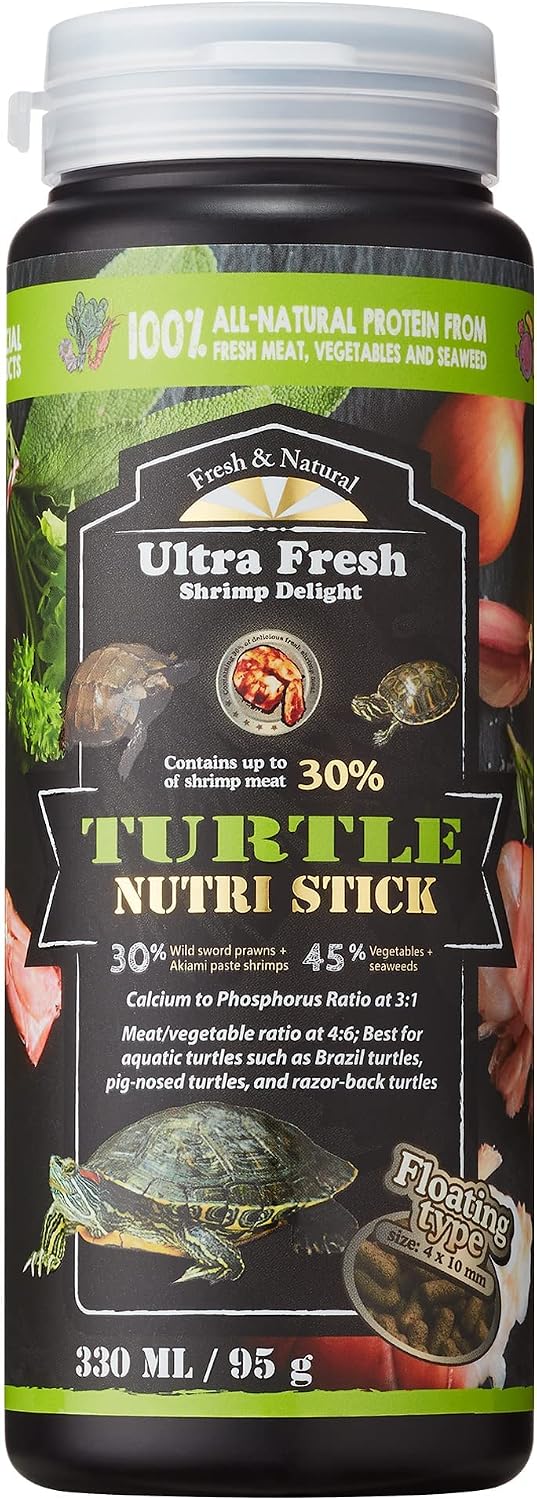 Ultra Fresh - Turtle Nutri Stick, Wild Sword Prawn, Calcium & Vitamin D Enriched Aquatic Turtle Food with Probiotics for Picky Turtles, Made from All Natural Ingredients 13.4 oz