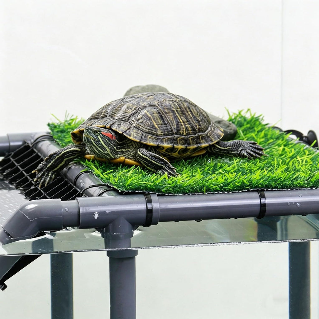 Turtle Basking Platform, Extra Large Turtle Dock with Artificial Grass and Non-Slip Ramp, 13.4" x 10" Resting Area Fits 75/90/120 Gallon Tanks