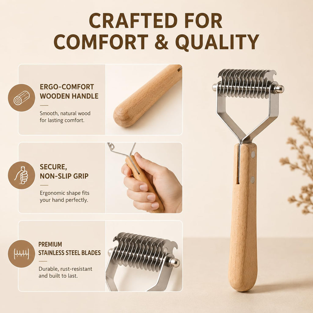 ROCK APE Undercoat Rake for Dogs & Cats, Double-Sided Dematting Comb