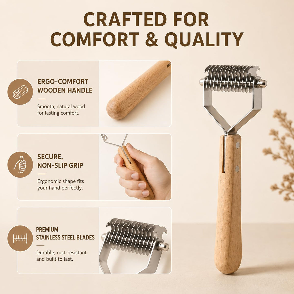 ROCK APE Undercoat Rake for Dogs & Cats, Double-Sided Dematting Comb