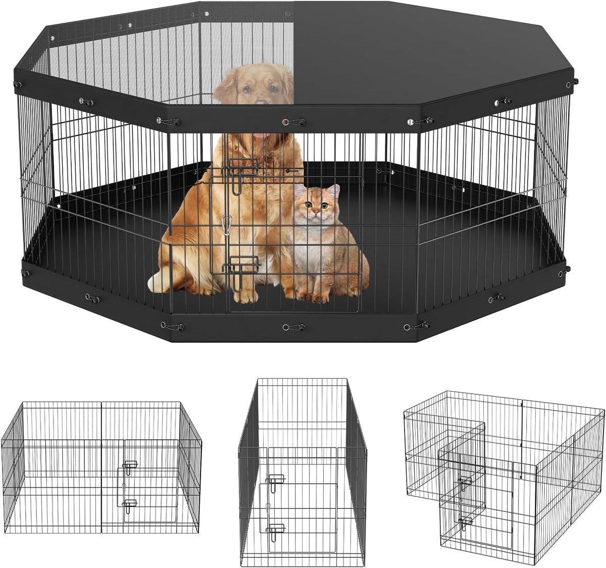 VEVOR 24" Dog Playpen, 8-Panel Foldable Metal Pet Pen with Top Cover & Pad