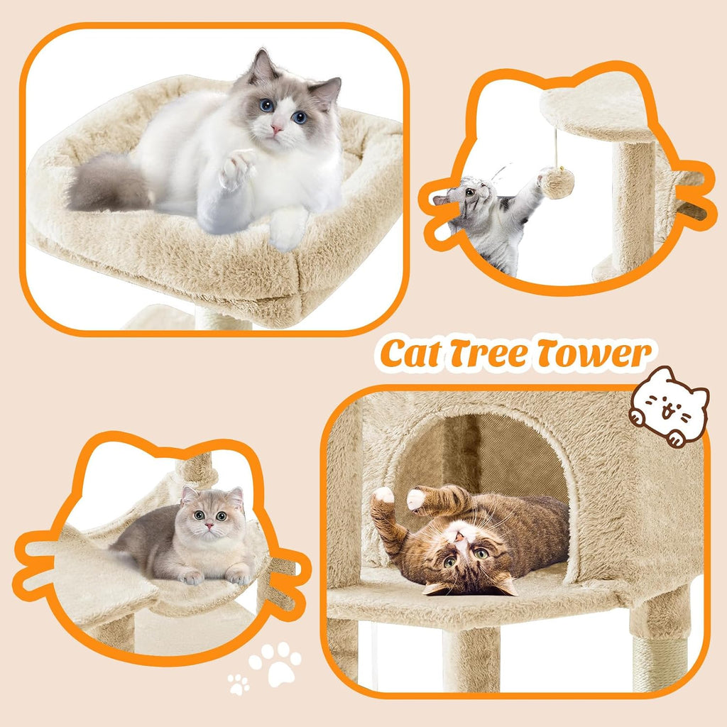 DUMOS Small 44 in Cat Tree Tower with Natural Sisal Scratching Posts
