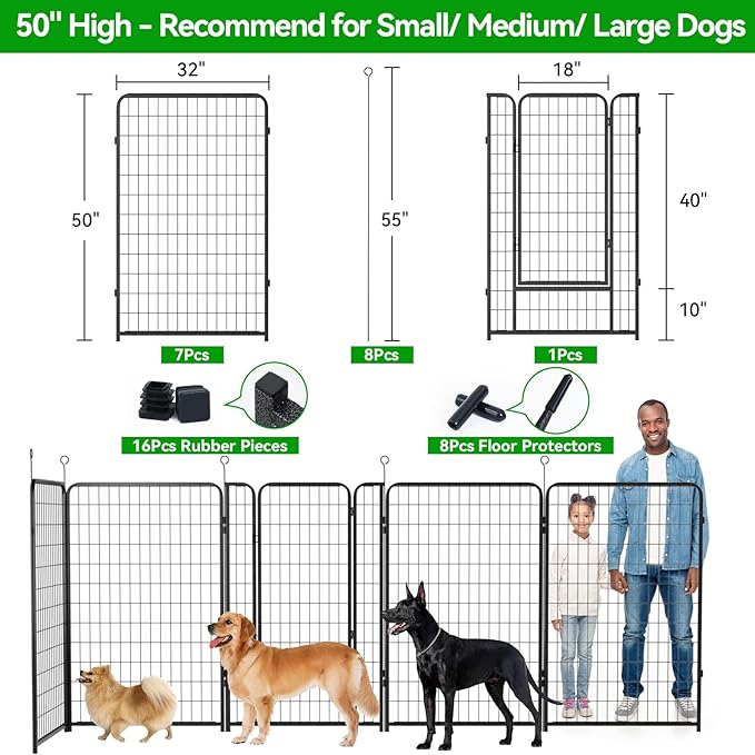 Dog Playpen Outdoor Extra Wide 8 Piece Panels Heavy Duty Dog Fence 50" Height - Image 3