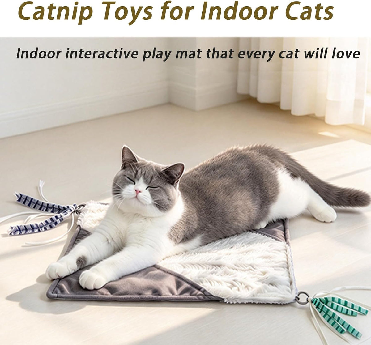 Cat Crinkle Mat with Mouse Toy,14x16" Interactive Cats Play Mat with Catnip