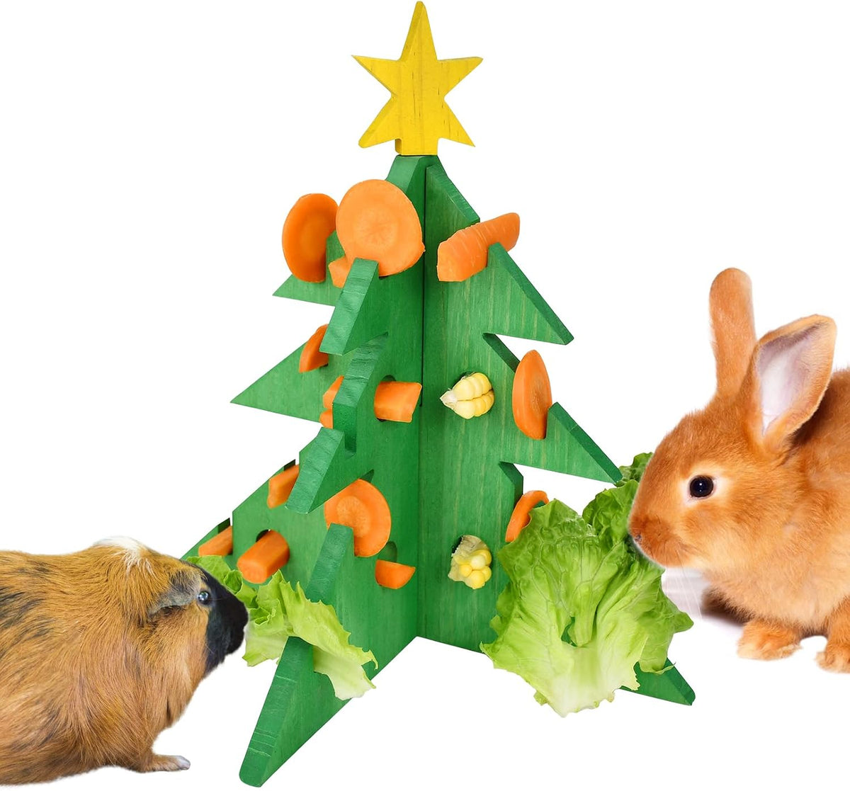 Rabbit Foraging Puzzle Toy - Christmas Tree Guinea Pig Bunny Hamster Vegetable Hay Feeder