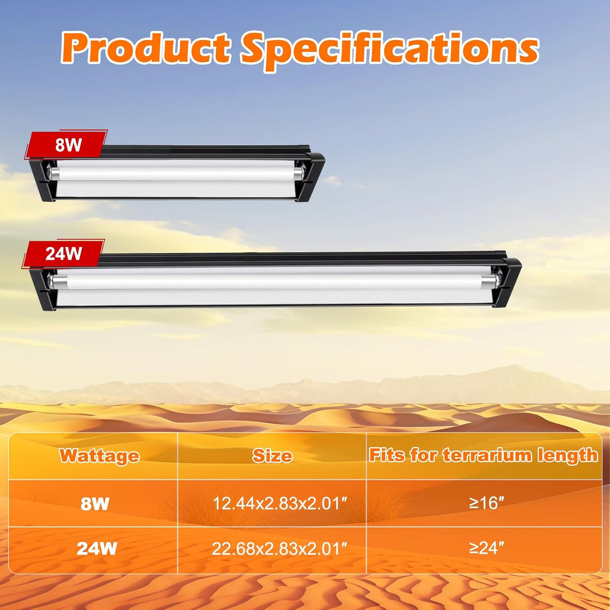 T5 UVB Reptile Light Fixture Combo Kit 8W 10.0 – Complete HO UVB Light for Reptiles with 12.44" Terrarium Hood, Desert UVB Bulb for Bearded Dragon Gecko Tortoise Lizard – Easy to Install and Use