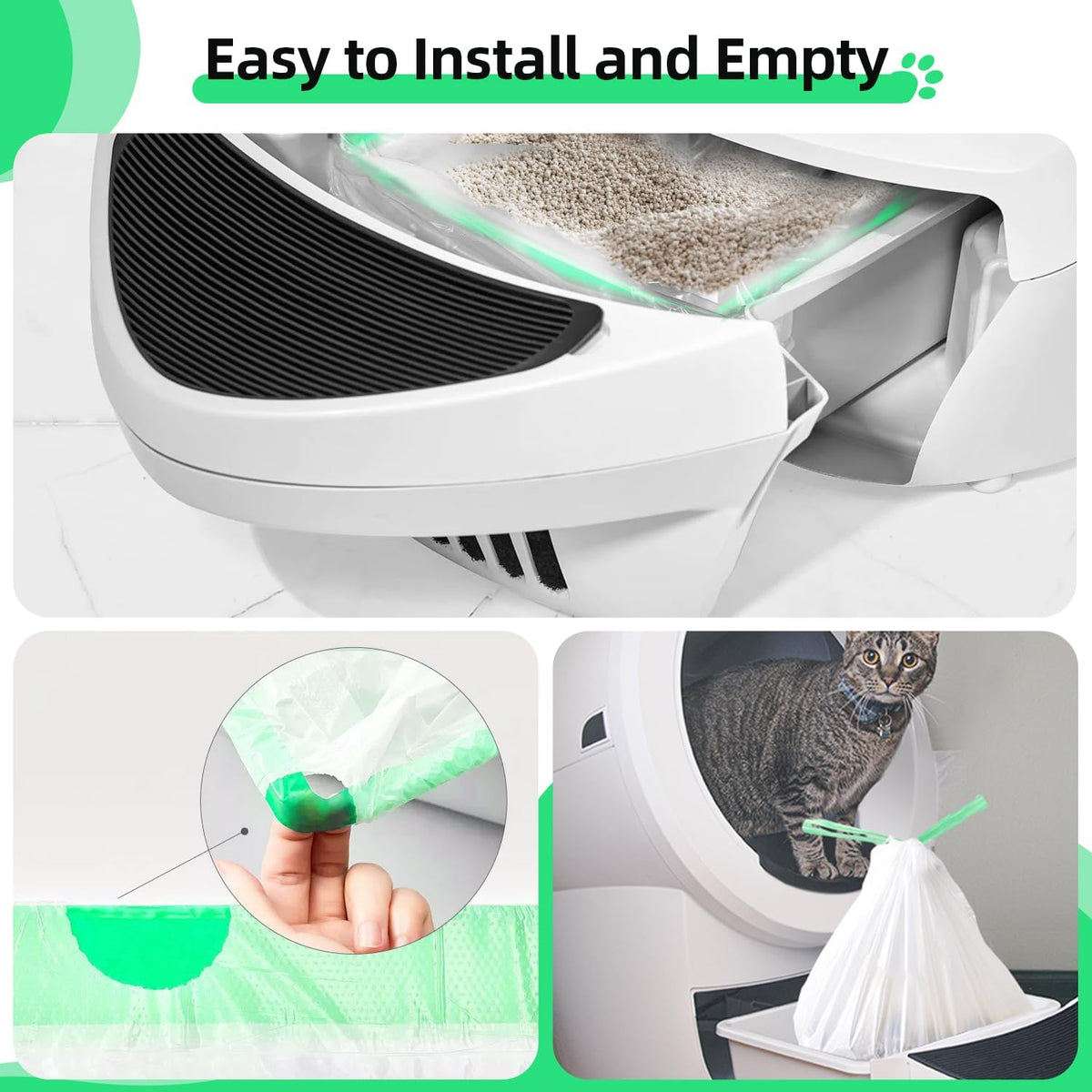 200 Count Waste Drawer Liners Bags Compatible with PetPivot AutoScooper 11/12 Litter Box Robot 4/5/3, Self-cleaning Cat Litter Box Liners refill with Drawstring