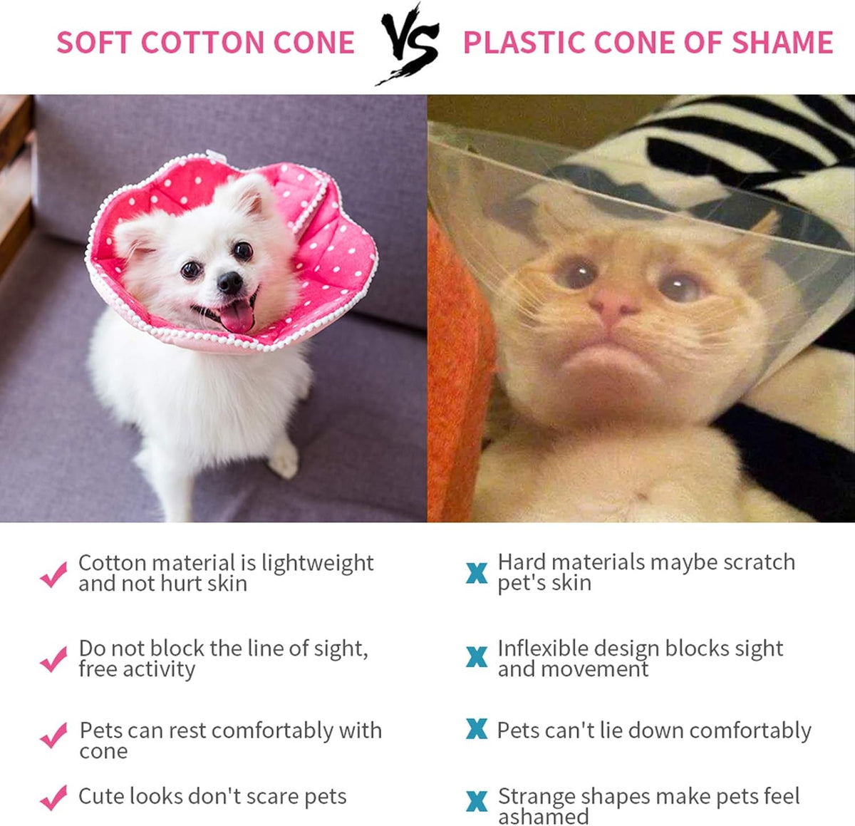 Adjustable Dog Cat Cone,Soft Recovery Cat Cone Collar,Dog Protective Collar for Cats and Puppy Surgery,Pink,Small