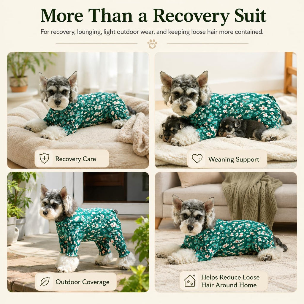 Kukaster Dog Onesie for Female Male Dogs, Breathable Stretchy Recovery Suit Shirt, Cone Alternative to Prevent Licking After Surgery for Small Medium Dogs, Flower-S