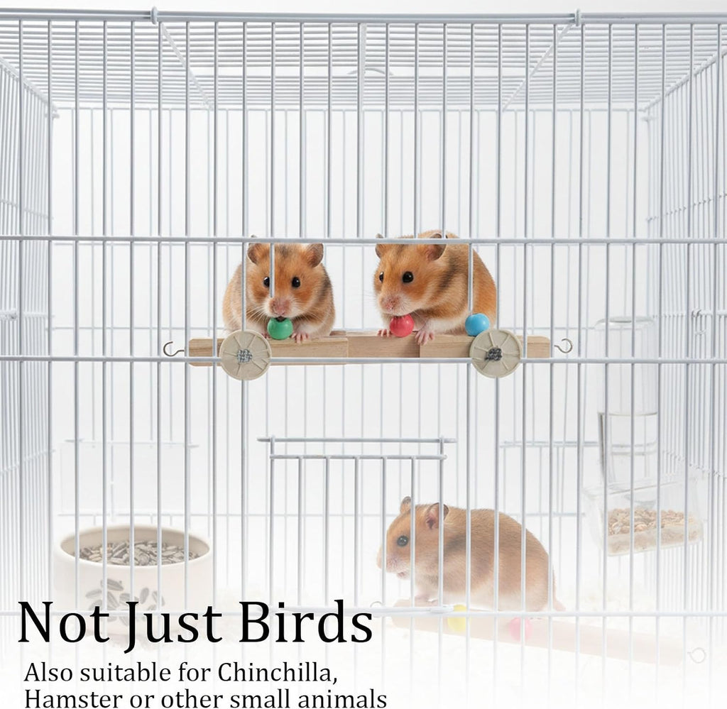 2 Pack Bird Ladder Toy, Natural Wood Parrot Climbing Bridge with Colorful Beads and Hanging Hooks, Bird Cage Accessories for Parakeets Budgies Cockatiels Lovebirds Small Parrots