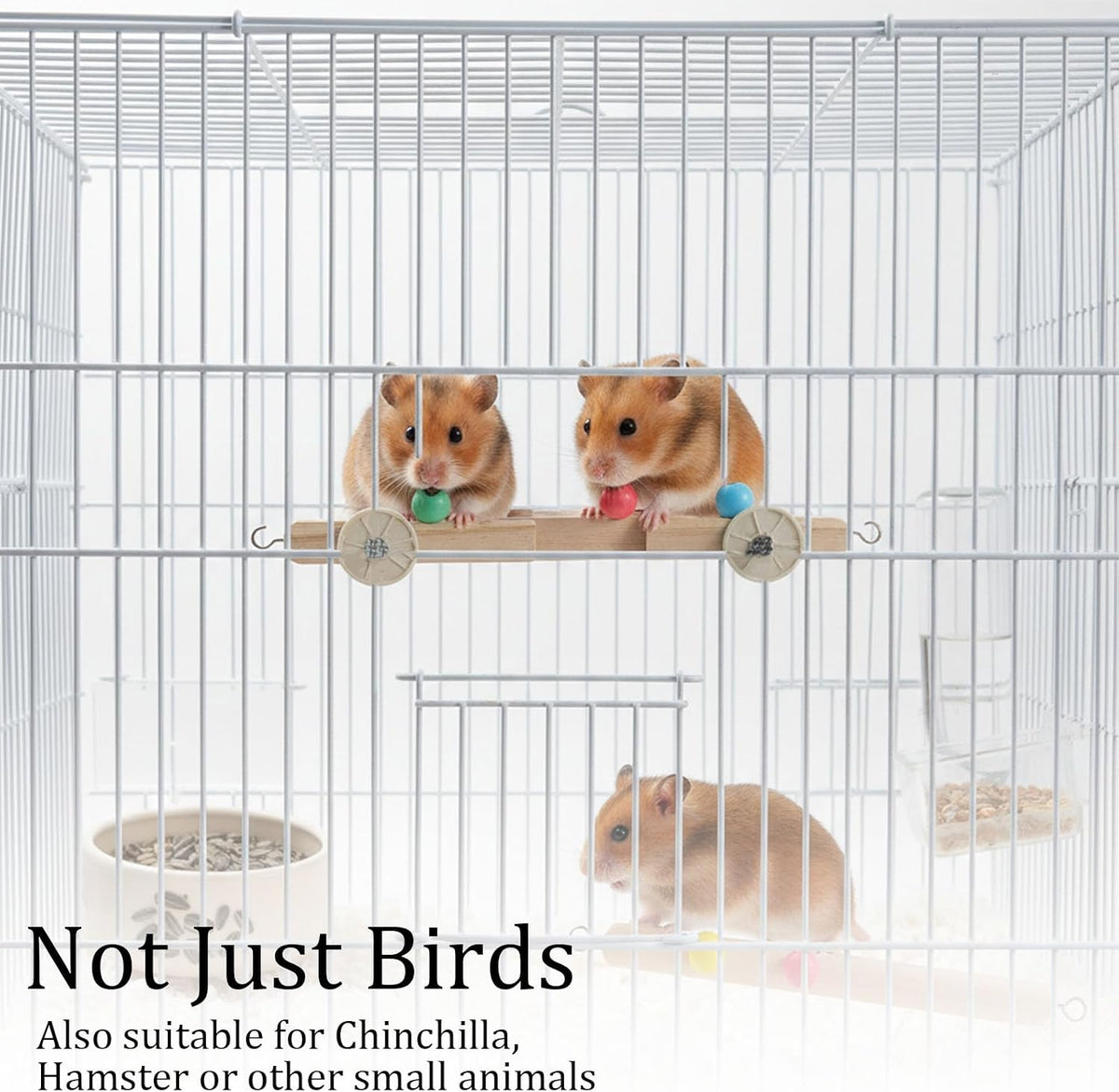 2 Pack Bird Ladder Toy, Natural Wood Parrot Climbing Bridge with Colorful Beads and Hanging Hooks, Bird Cage Accessories for Parakeets Budgies Cockatiels Lovebirds Small Parrots