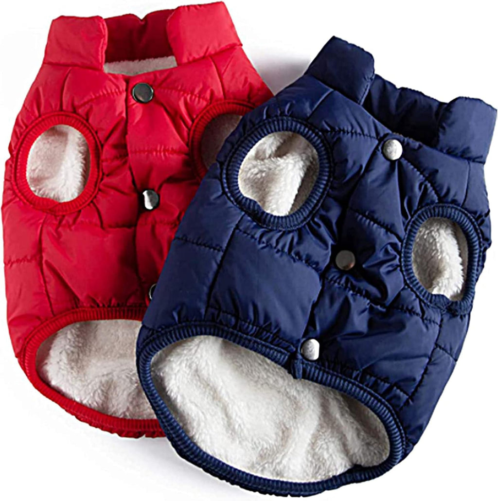 Syhood 2 Pcs Dog Jacket Fleece Lined Windproof Winter Coat, Navy,Red, L