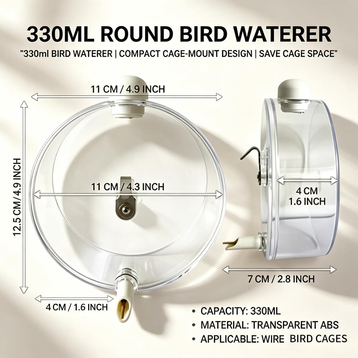 330-Milliliter Top-Fill Bird Water Dispenser with No-Drip Brass Pin