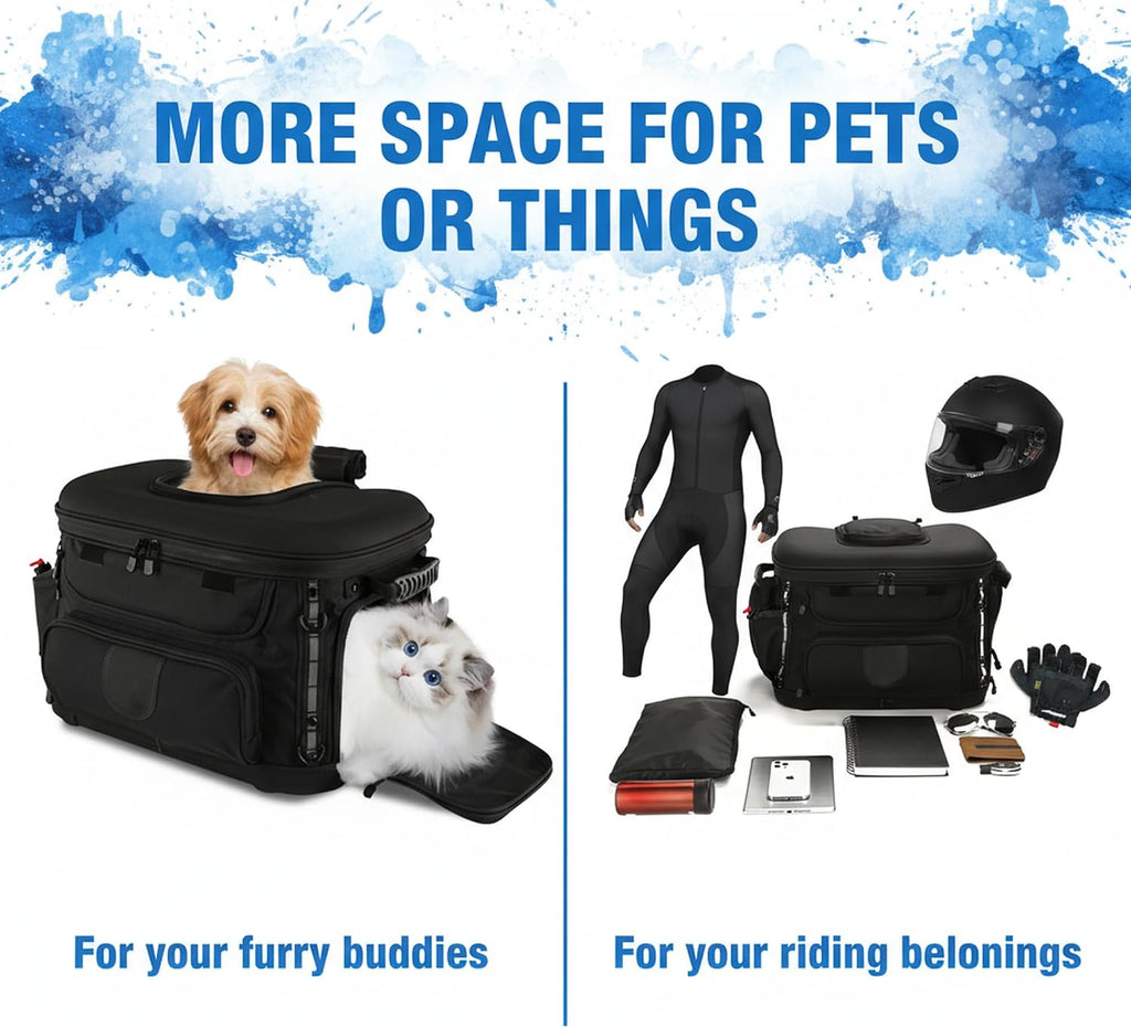 Motorcycle Dog Carrier, Foldable Cat Pet Crate Motorcycle Riding Travel Luggage Bag for Road King Street Glide Passenger Seat Sissy Bar Luggage Rack Touring Trike 20lb Pet