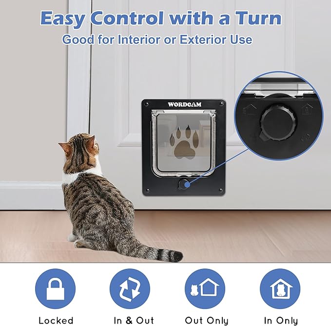 Wordcam Medium Cat Door Flap, 4 Way Locking Cat Door - Image 2