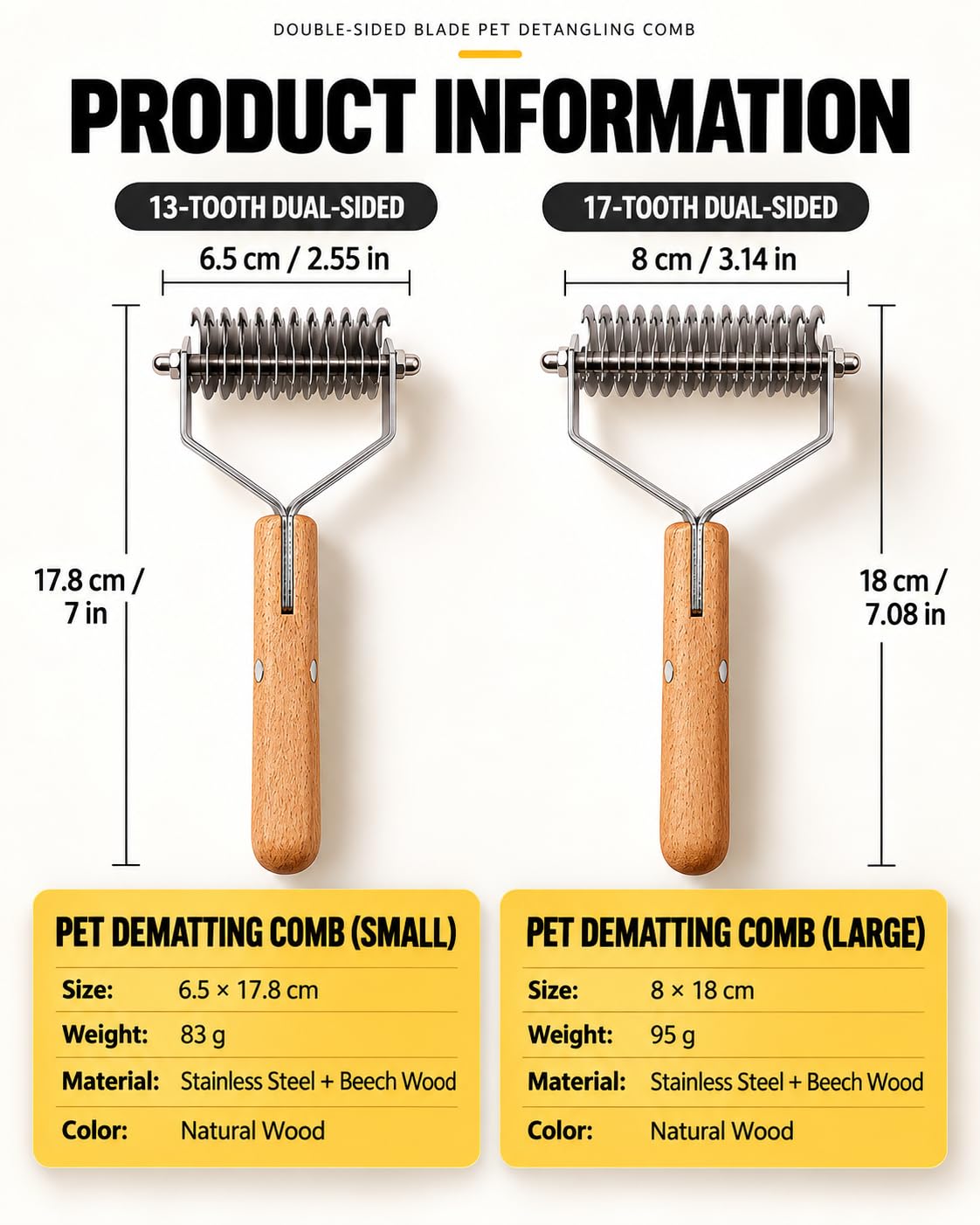 Undercoat Rake for Dogs & Cats, Dual-Sided Dematting & Deshedding Comb