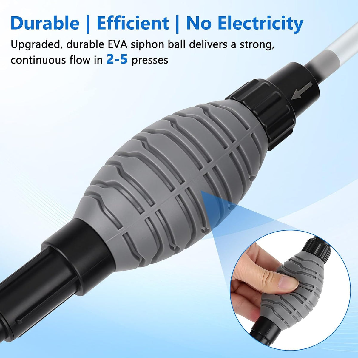 AQQA Gravel Vacuum for Aquarium Siphon - Adjustable Flow Fish Tank Cleaner