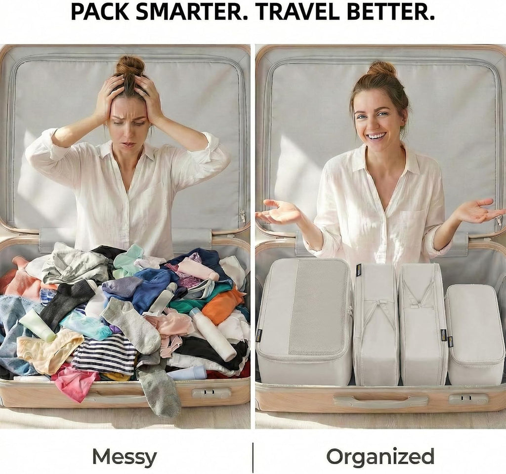 4 Large Compression Packing Cubes for 7–14 Day Travel, Off White