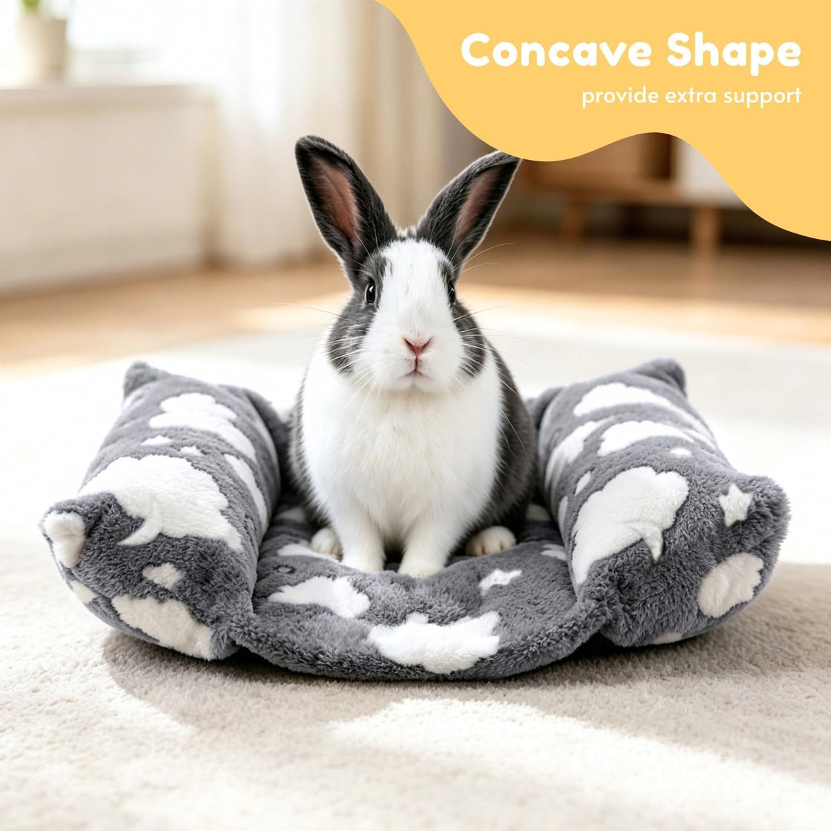 Rabbit Bed with Pillows, Dual-Sided 17"x15" Washable Lounger Pad