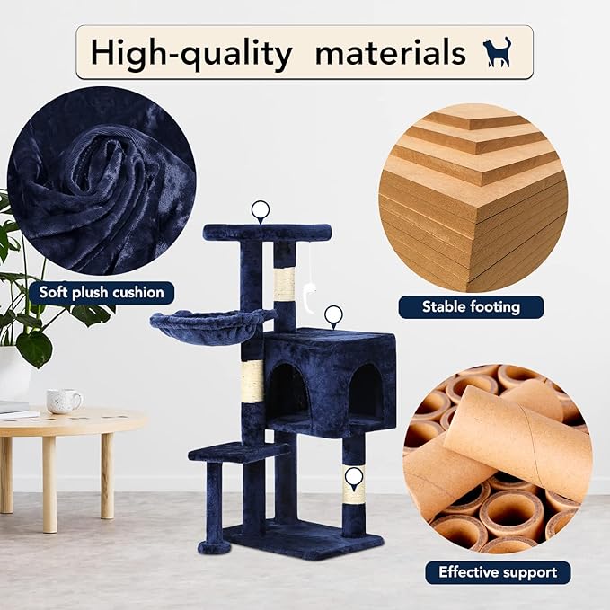 BestPet | 37" Cat Tree Tower | Navy Blue | Sturdy Multi-Level Cat Tree - Image 4