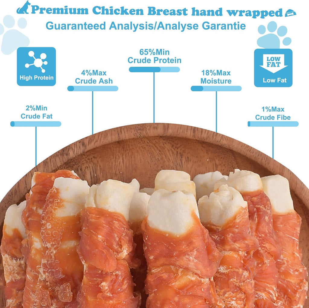 Chicken Wrapped Puffed Rawhide Rolls Dog Sticks Treats, 8 oz