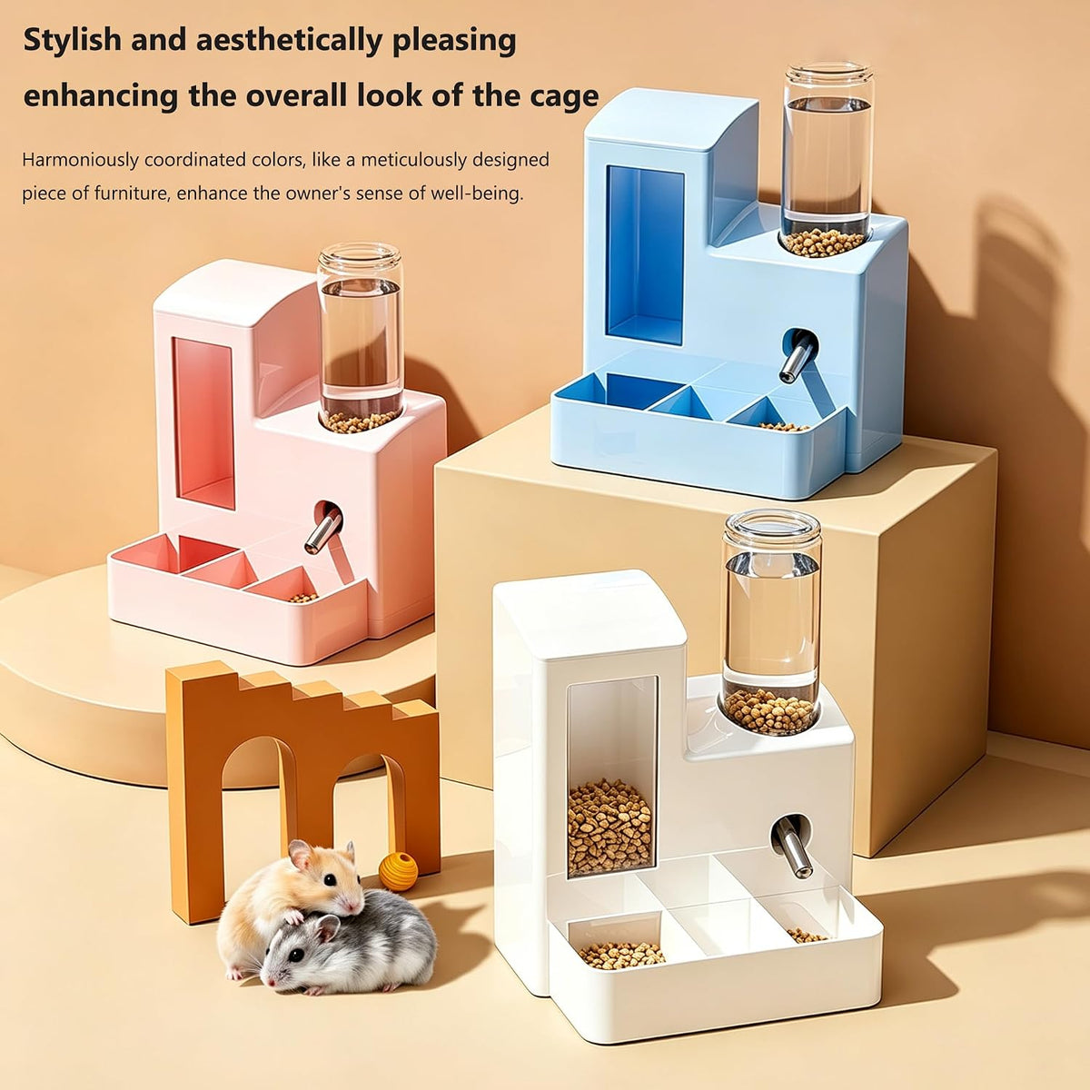 2 in 1 Hamster Water Bottle No Drip Automatic Food Feeder