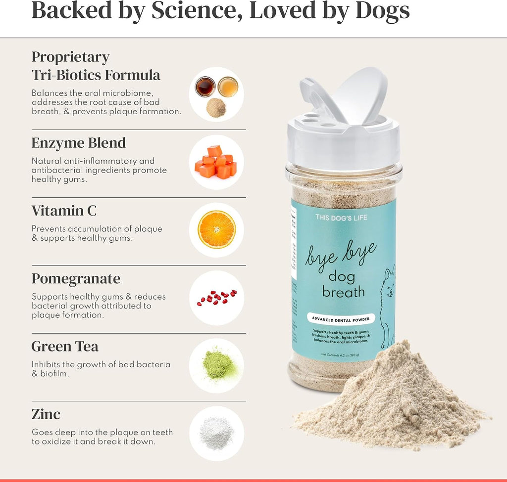 Dog Dental Powder - Cleans Teeth, Freshens Breath, Fights Plaque and Tartar