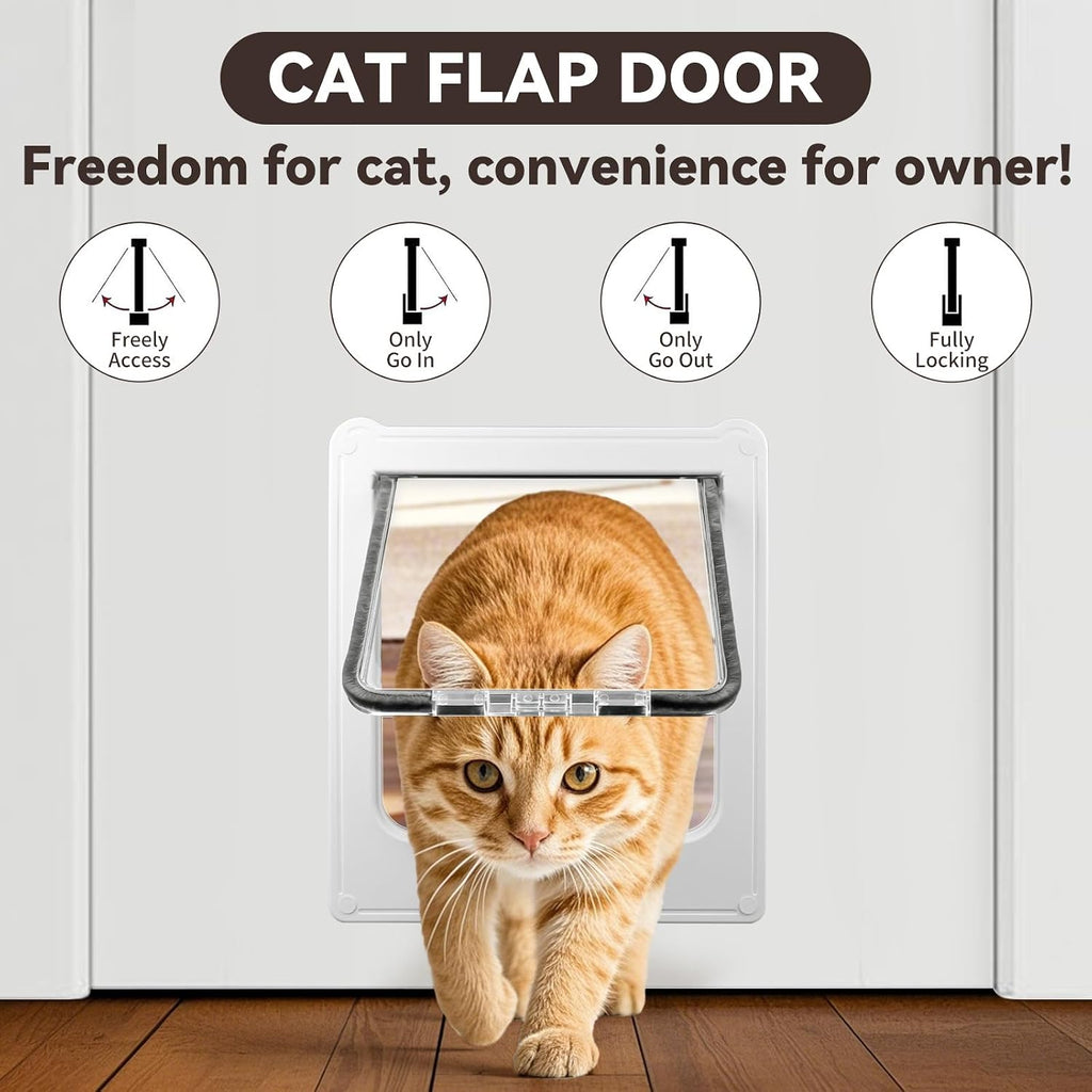 Cat Door Interior Door, Magnetic Self-Closing Pet Doors for Wooden/Metal Door, Inside 7.3 x 7.1 Inches, Self Installation, White
