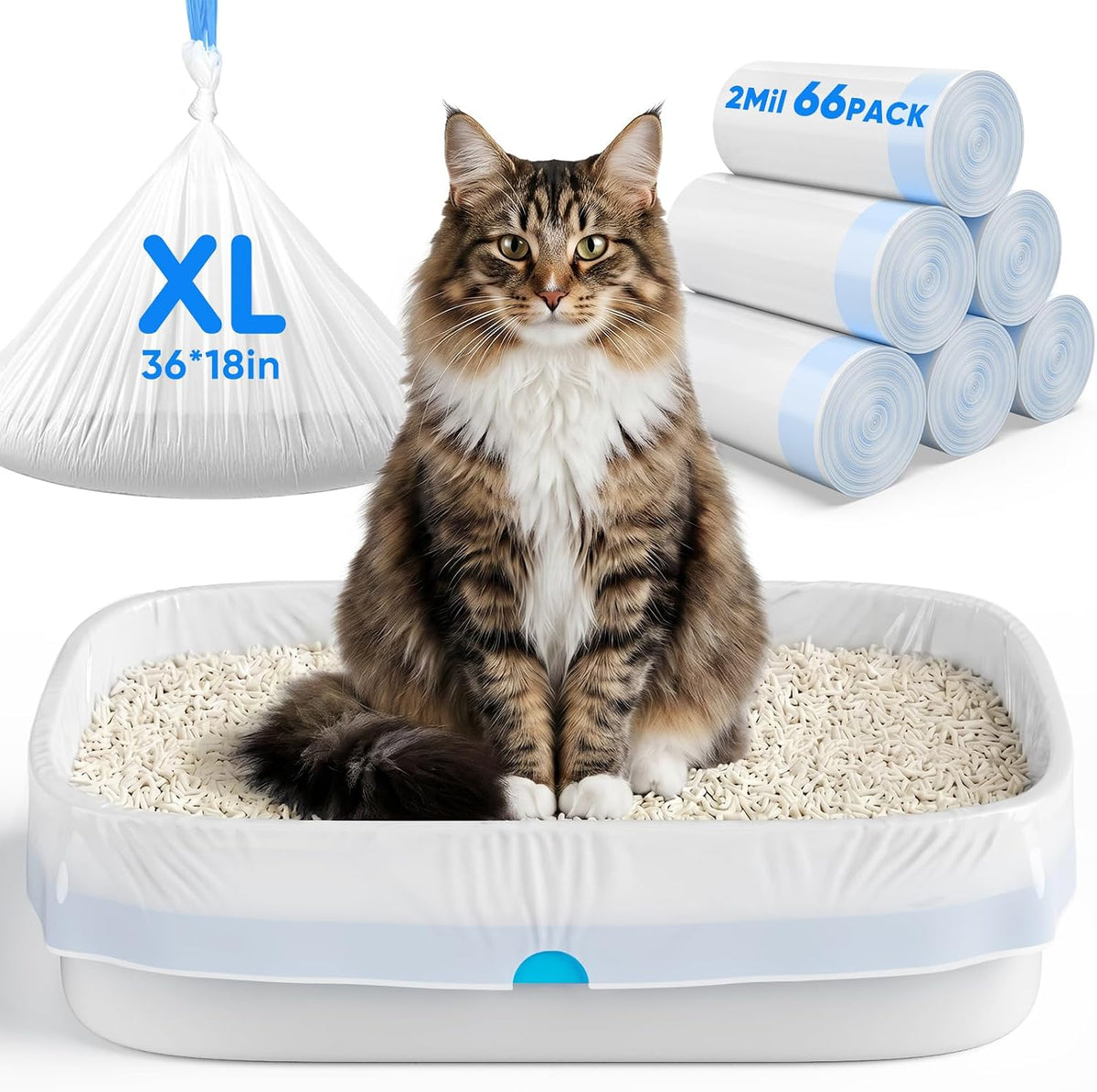 33 Count Jumbo Cat Litter Box Liners,36" X 18" Cat Litter Bags