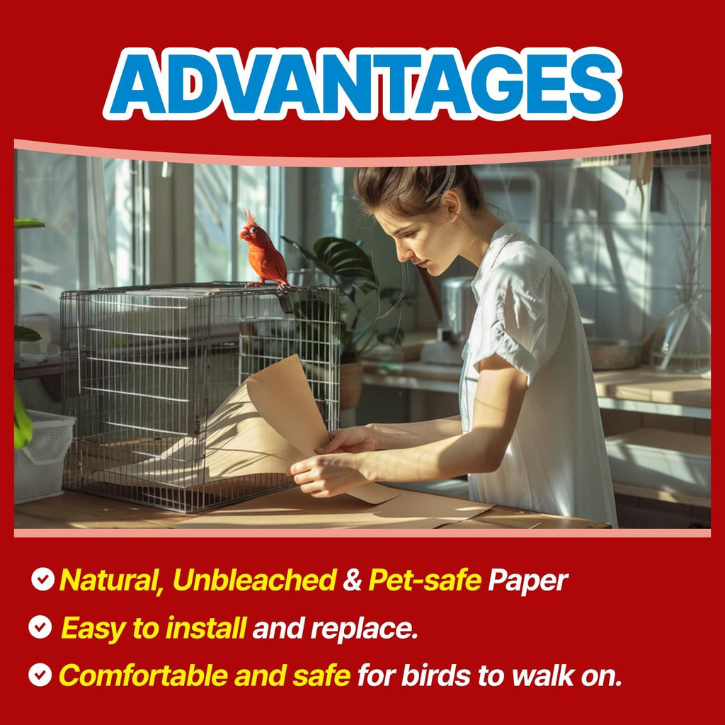 T TORTO9 Bird Cage Liner - 120 Paper Sheets - Ideal for Pet Habitats, Bulk Pack for Long-Lasting Use, Newsprint Texture, Convenient Parcel Packaging - Kraft 11 x 17 Inch