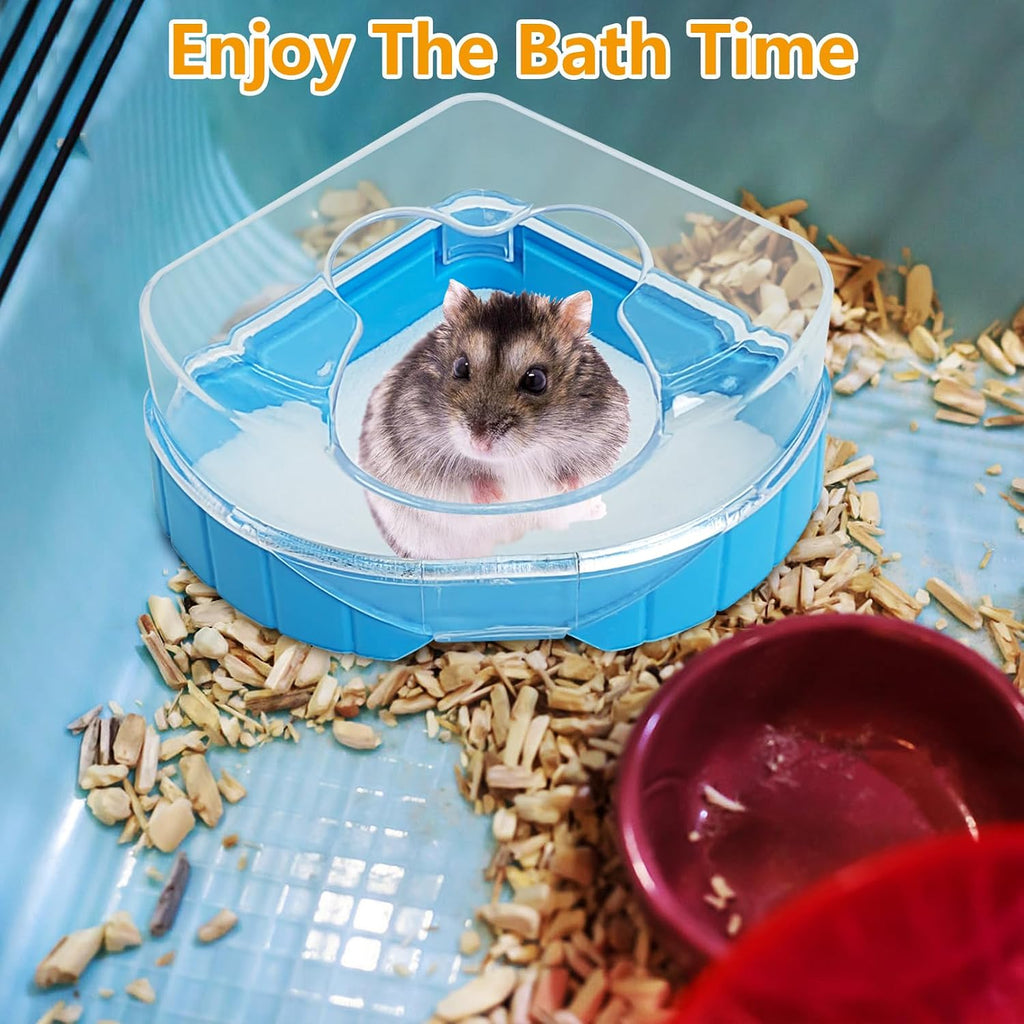 Hamster Sand Bath Kit, 2LB Bathing Sand for Gerbils with Plastic Sandbox Chinchilla Cleaning Powder Dust Free Small Animals Showering Sand for Rodent Mice Rat Mouse