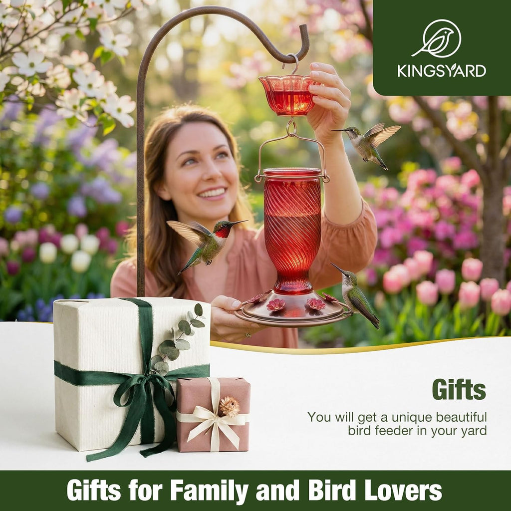 Kingsyard 24 Oz Glass Hummingbird Feeder for Outdoors