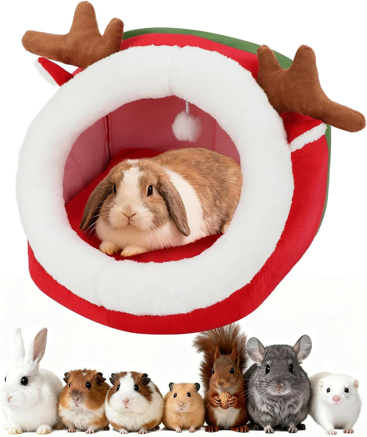 BWOGUE Christmas Guinea Pig Hideout, Warm Winter Cave Bed, Small Animal Hut