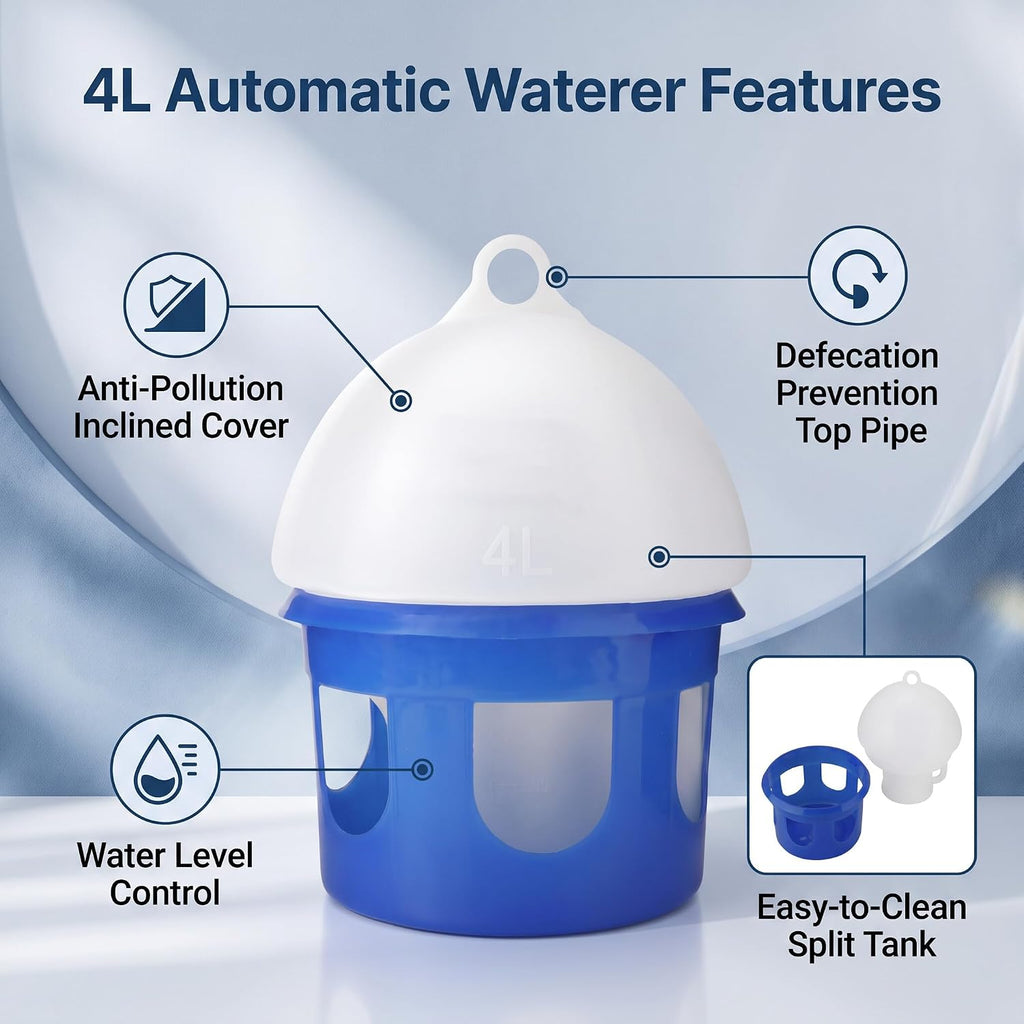 Bird Cage Water Dispenser Automatic Pigeon Waterer Large Capacity Durable ABS Plastic Bird Feeder Drinking Tank for Pigeons Doves Birds Aviary Cage Coop (4L)