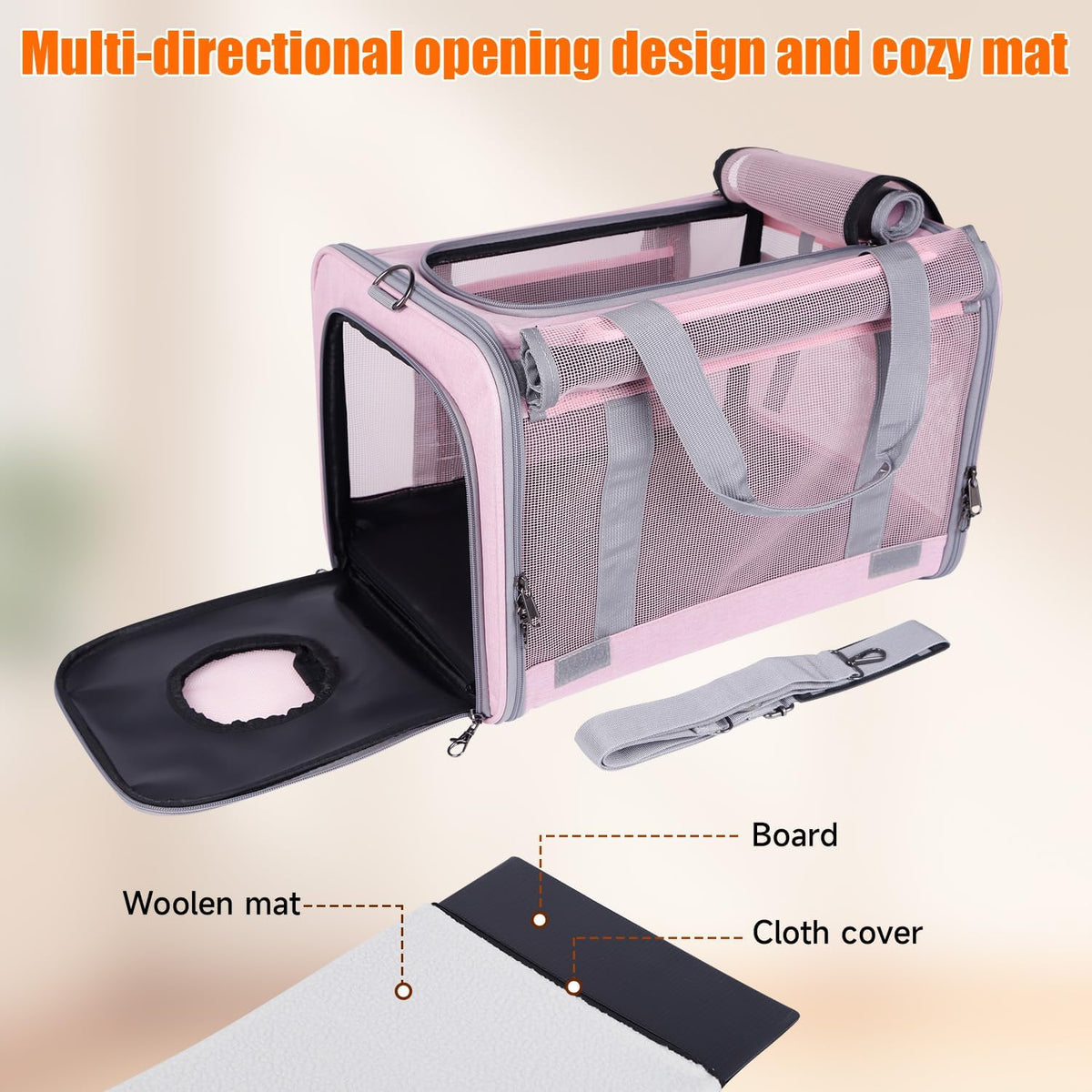 Cat Carriers, 17"x11"x11" Collapsible Pets Travel Carriers(Pink)