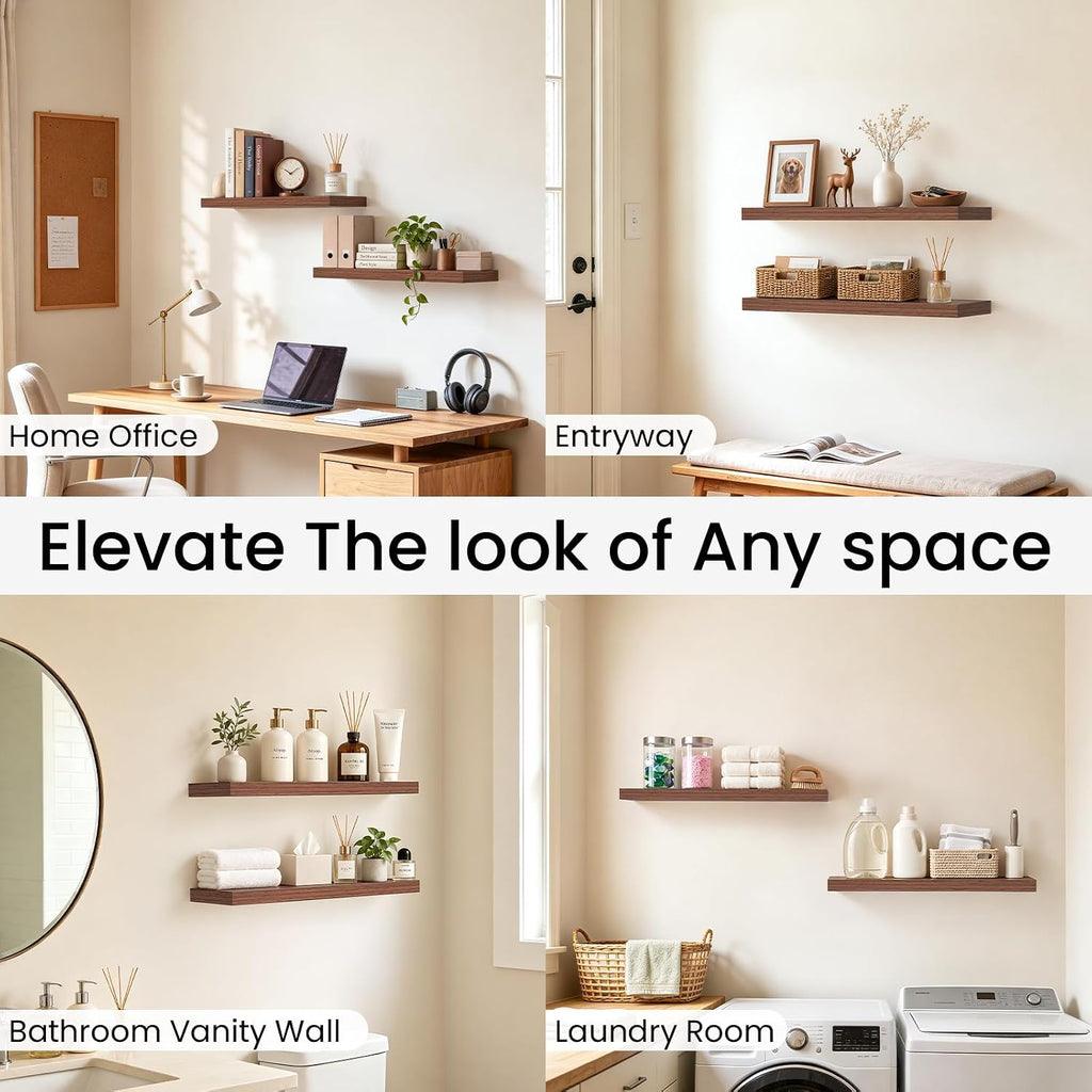 BAYKA Walnut-Like Floating Shelves 22.5in, 2 Pack, Wall Mounted Wall Decor