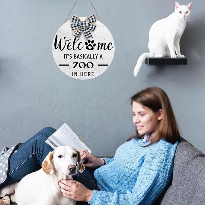 Welcome It's Basically a Zoo in Here Sign, Funny Pet Front Door Sign, Welcome - Image 5