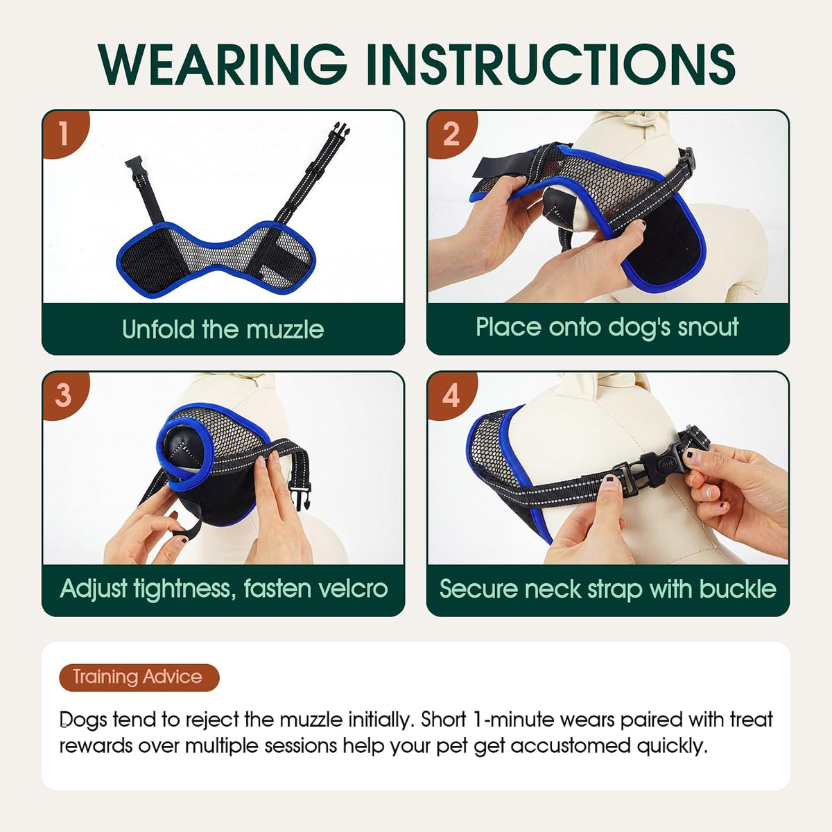 Kuoser 2 Pack Dog Muzzle，Soft Mesh Muzzles for Small Dogs, Blue L