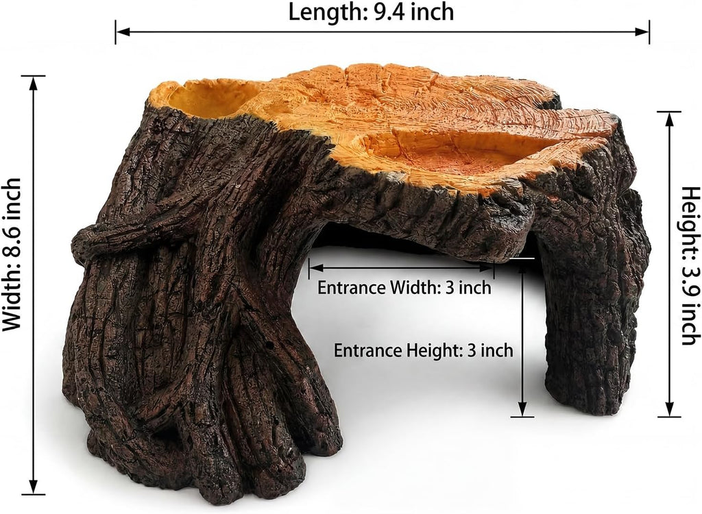 Reptile Hide, 9.4"x8.6" Basking Platform with Ramp, Tree Root Design