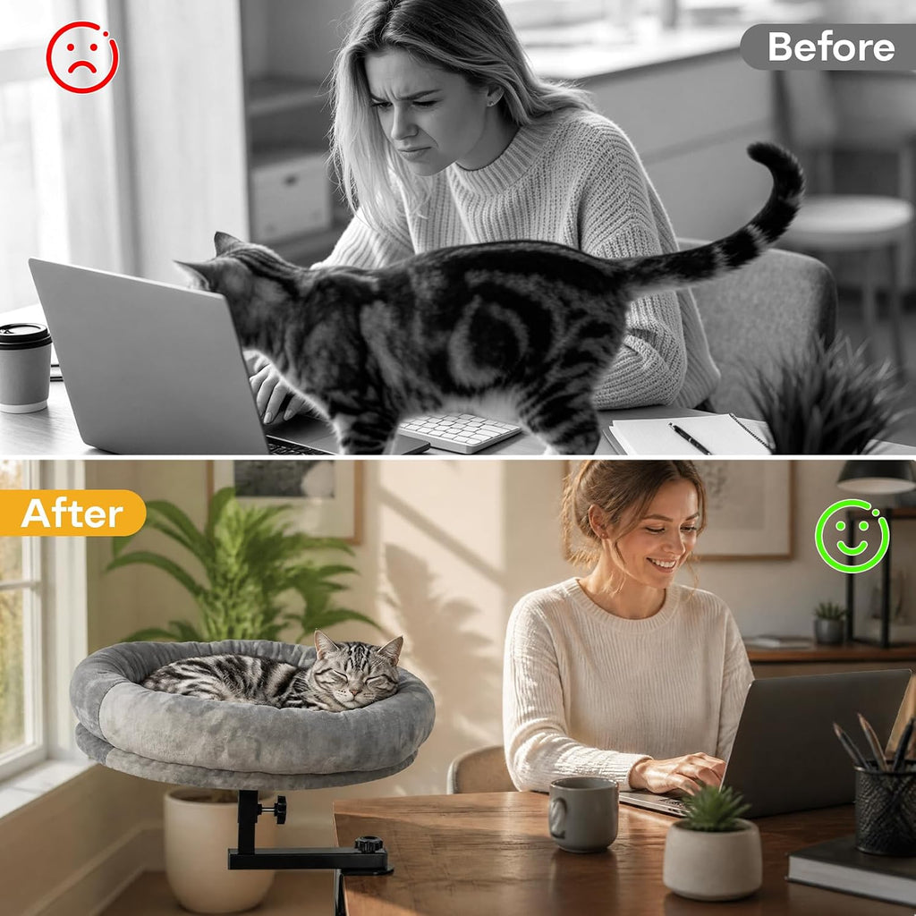 Large/Small Cat Desk Bed 360° Rotating Adjustable Cat Hammock, 50 lbs