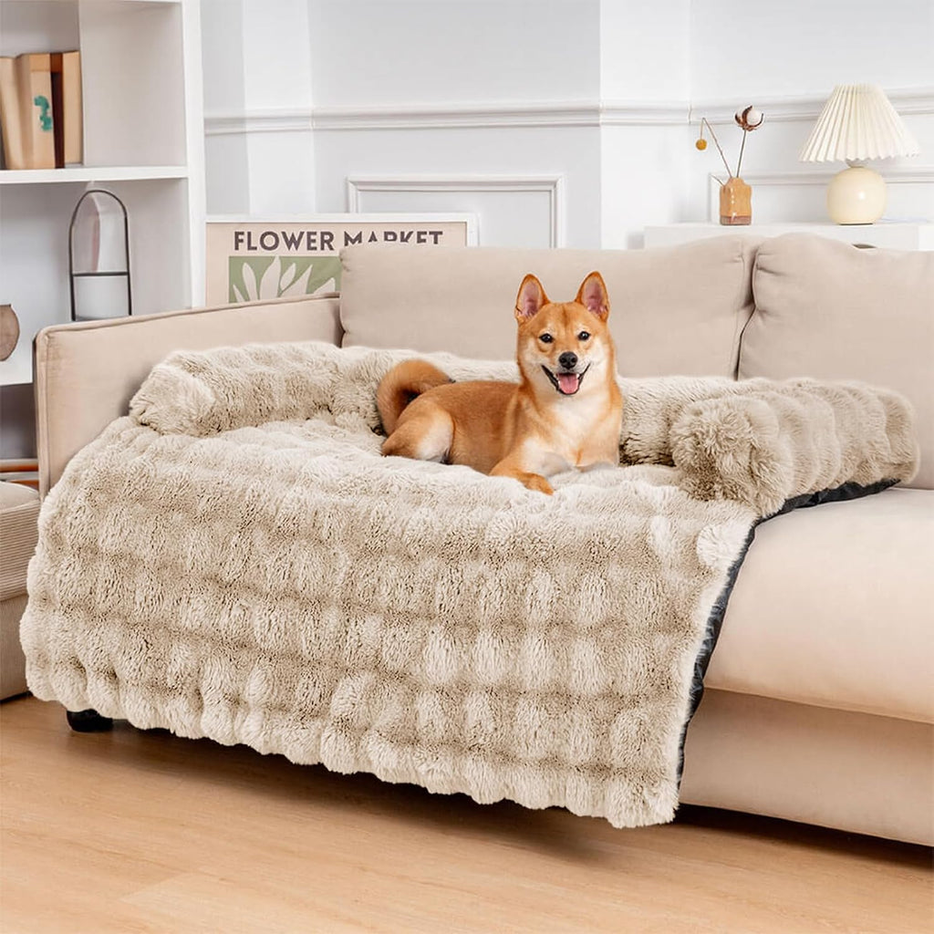 FUNNY FUZZY Dog Couch Bed, Calming Luxurious Pet Sofa Bed Cover Washable